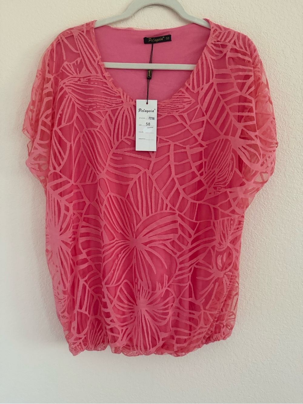 Pink Floral Mesh Short Sleeve Top